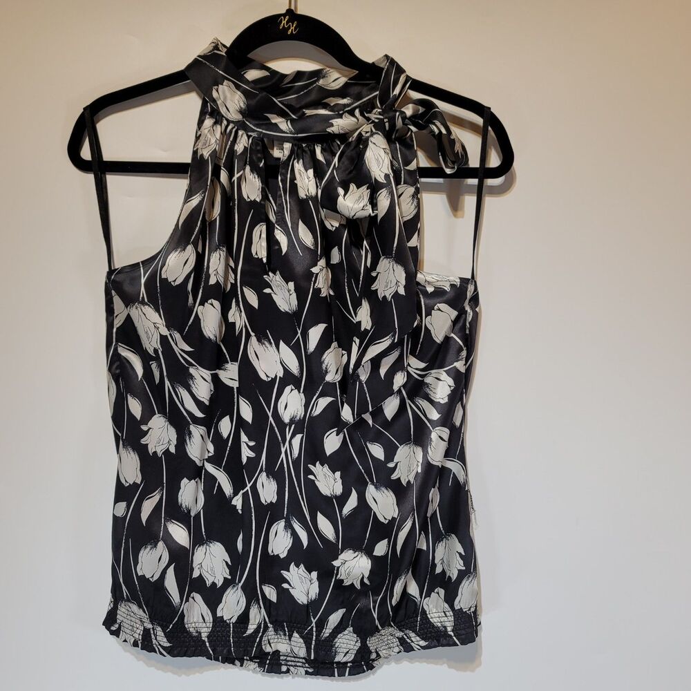 White House Black Market 100% Silk Halter Top Tulip Floral Print Women's Size S